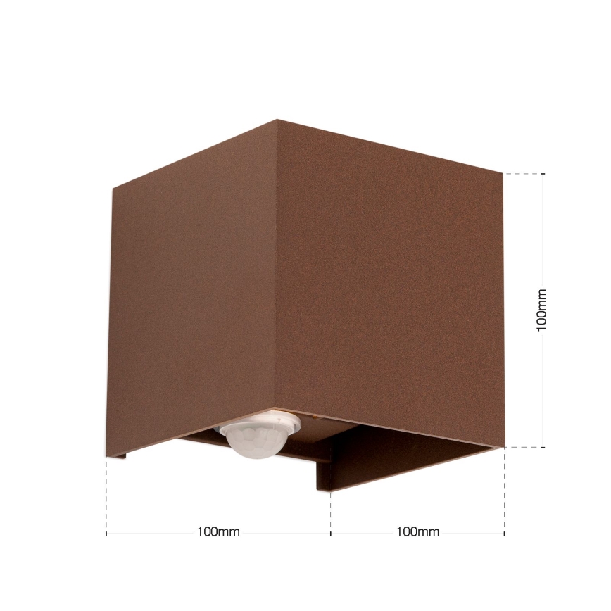 Vanjsko zidno svjetlo s senzorom pokreta i sumraka CUBE-S LED/13W/230V IP54 smeđa