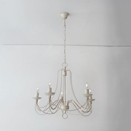 Luster na lancu VELA 5xE14/40W/230V pr. 60 cm bijela/zlatna/patina