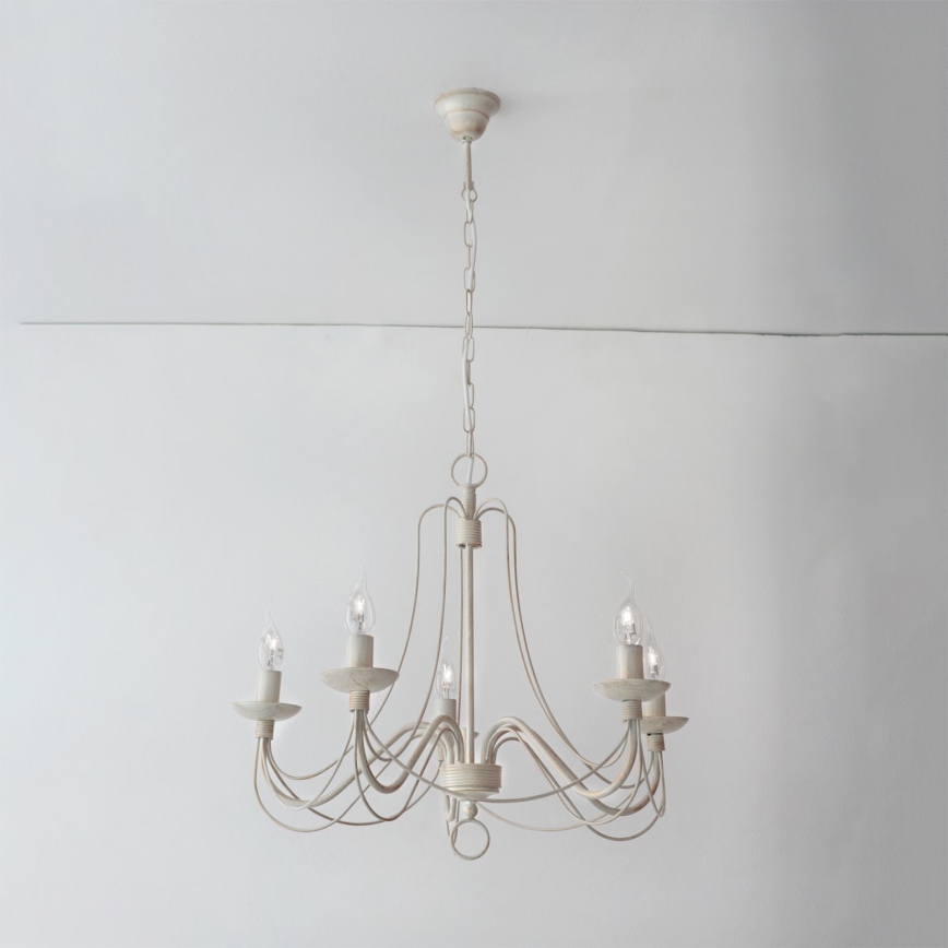 Luster na lancu VELA 5xE14/40W/230V pr. 60 cm bijela/zlatna/patina