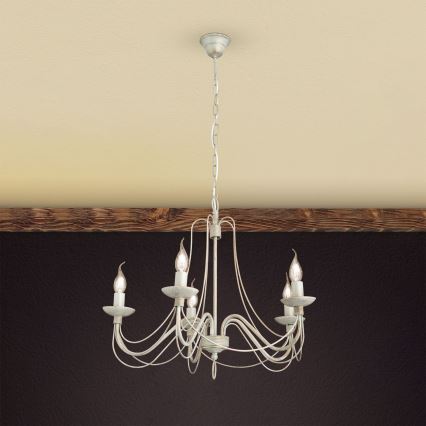 Luster na lancu VELA 5xE14/40W/230V pr. 60 cm bijela/zlatna/patina