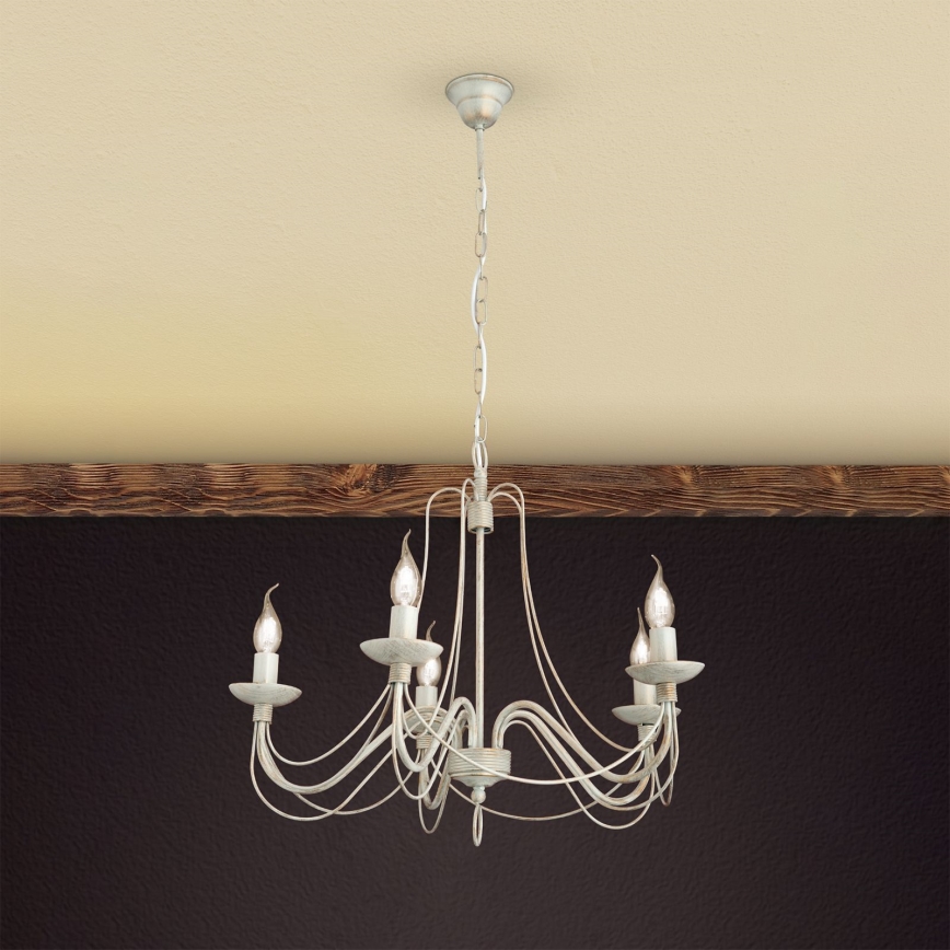 Luster na lancu VELA 5xE14/40W/230V pr. 60 cm bijela/zlatna/patina