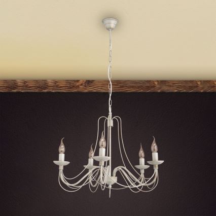 Luster na lancu VELA 5xE14/40W/230V pr. 60 cm bijela/zlatna/patina