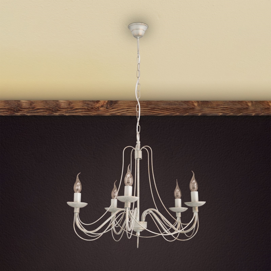 Luster na lancu VELA 5xE14/40W/230V pr. 60 cm bijela/zlatna/patina
