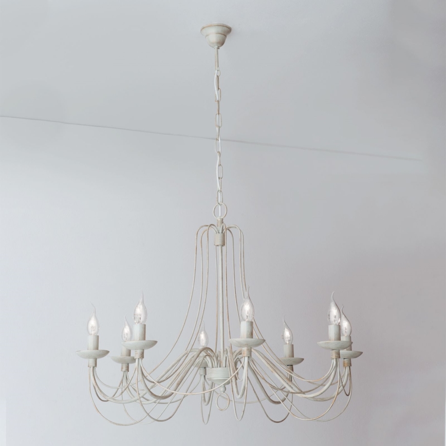 Luster na lancu VELA 8xE14/40W/230V pr. 80 cm bijela/zlatna/patina
