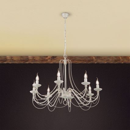 Luster na lancu VELA 8xE14/40W/230V pr. 80 cm bijela/zlatna/patina