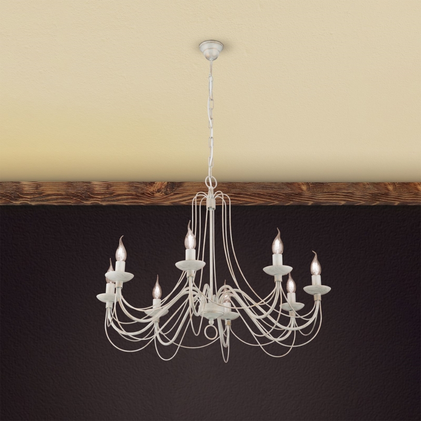 Luster na lancu VELA 8xE14/40W/230V pr. 80 cm bijela/zlatna/patina