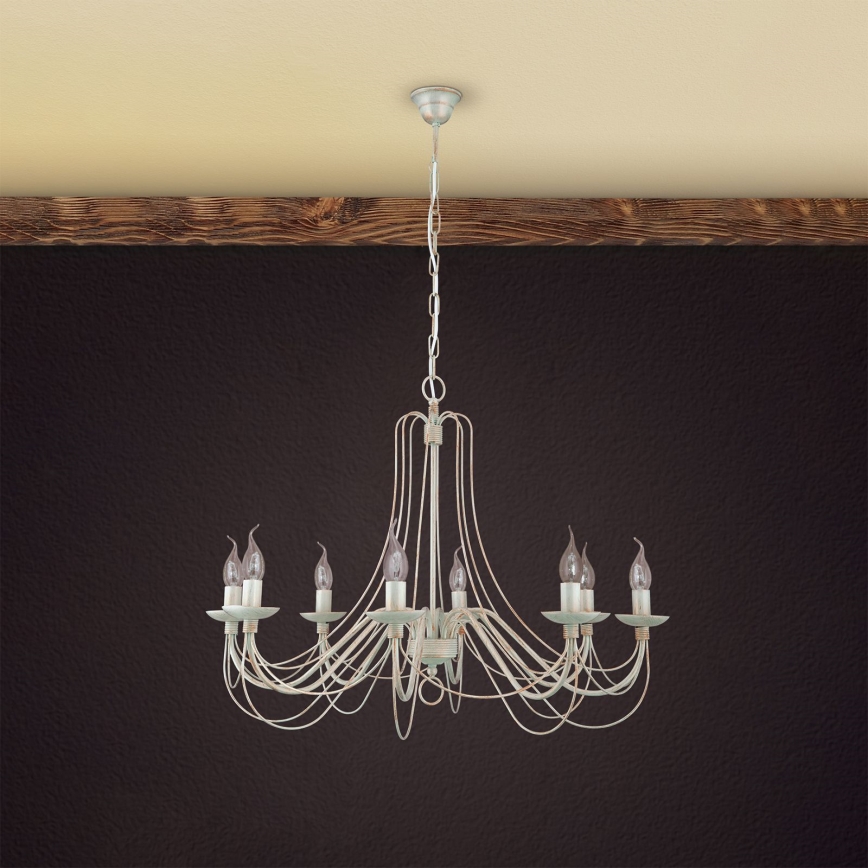 Luster na lancu VELA 8xE14/40W/230V pr. 80 cm bijela/zlatna/patina