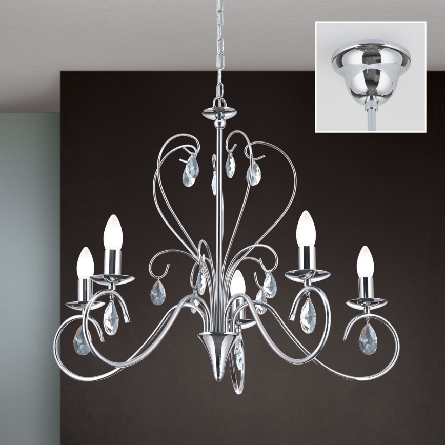 Kristalni luster na lancu ALESSIA 5xE14/40W/230V sjajni krom