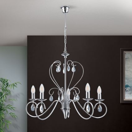 Kristalni luster na lancu ALESSIA 5xE14/40W/230V sjajni krom