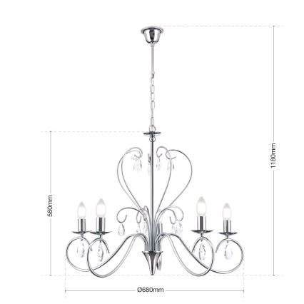 Kristalni luster na lancu ALESSIA 5xE14/40W/230V sjajni krom