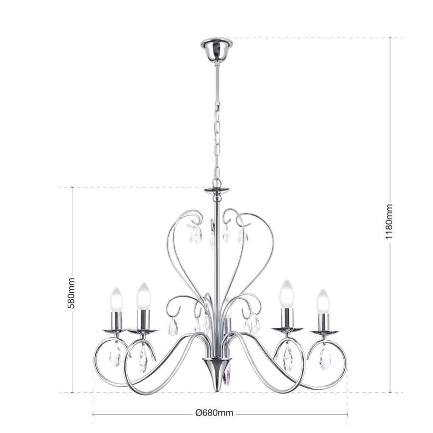 Kristalni luster na lancu ALESSIA 5xE14/40W/230V sjajni krom