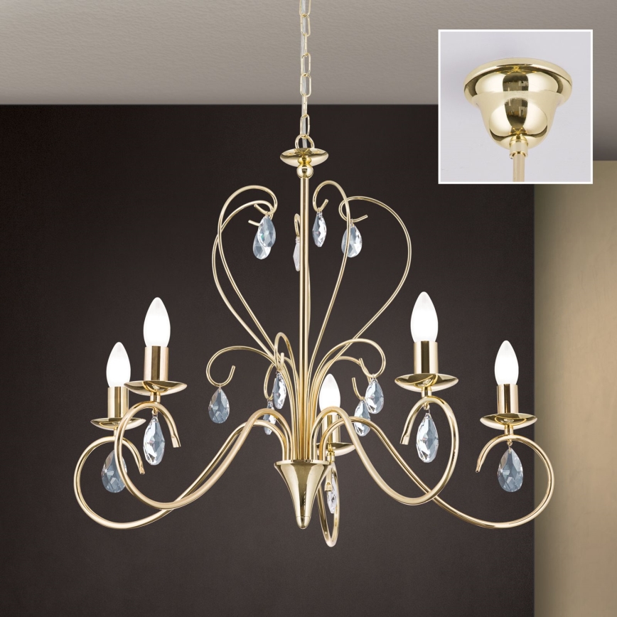 Kristalni luster na lancu ALESSIA 5xE14/40W/230V zlatna