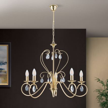 Kristalni luster na lancu ALESSIA 5xE14/40W/230V zlatna