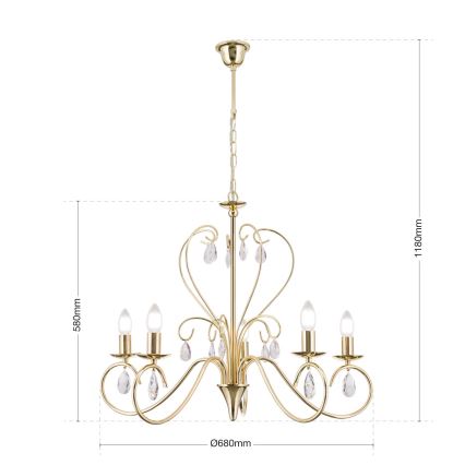 Kristalni luster na lancu ALESSIA 5xE14/40W/230V zlatna