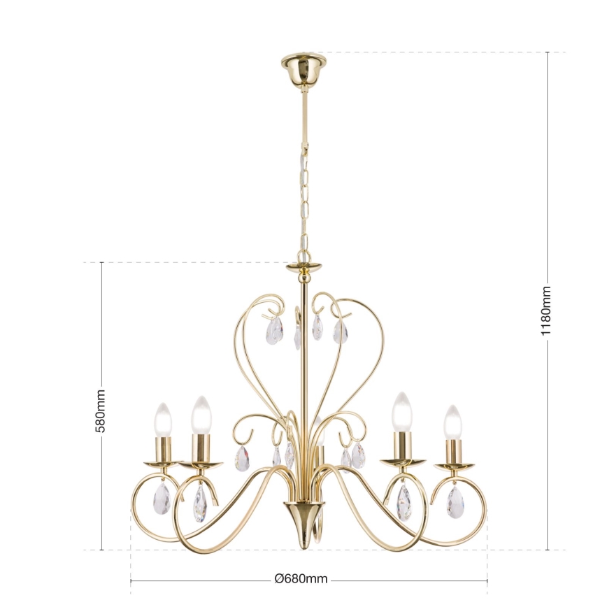 Kristalni luster na lancu ALESSIA 5xE14/40W/230V zlatna
