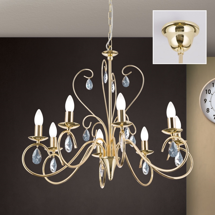 Kristalni luster na lancu ALESSIA 8xE14/40W/230V zlatna
