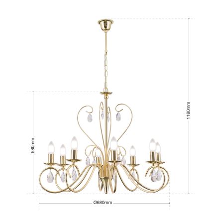 Kristalni luster na lancu ALESSIA 8xE14/40W/230V zlatna