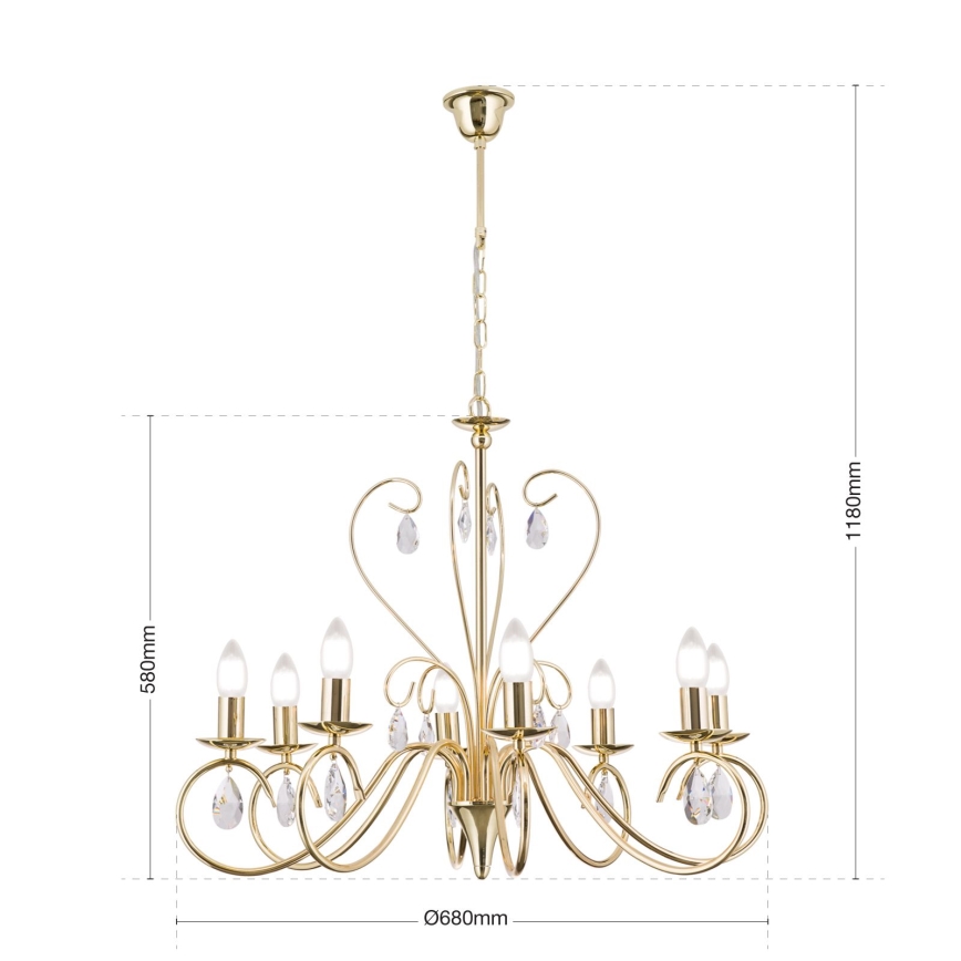 Kristalni luster na lancu ALESSIA 8xE14/40W/230V zlatna