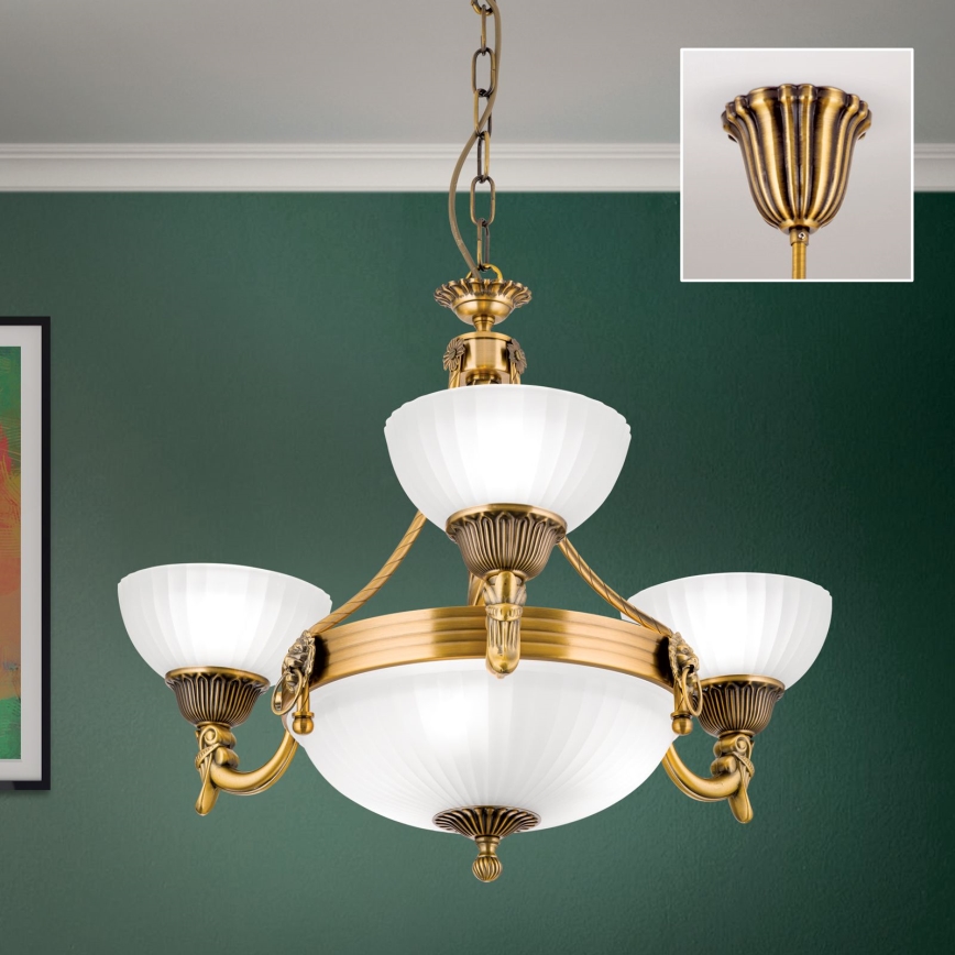 Luster na lancu ROCCA 6xE27/60W/230V pr. 64 cm bronca/bijela