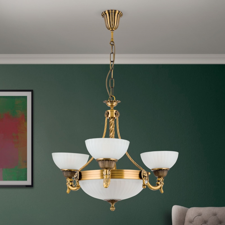 Luster na lancu ROCCA 6xE27/60W/230V pr. 64 cm bronca/bijela