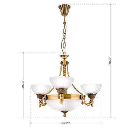 Luster na lancu ROCCA 6xE27/60W/230V pr. 64 cm bronca/bijela