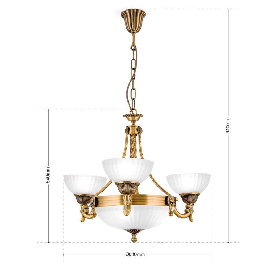 Luster na lancu ROCCA 6xE27/60W/230V pr. 64 cm bronca/bijela