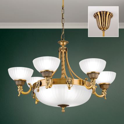 Luster na lancu ROCCA 9xE27/60W/230V pr. 75 cm bronca/bijela