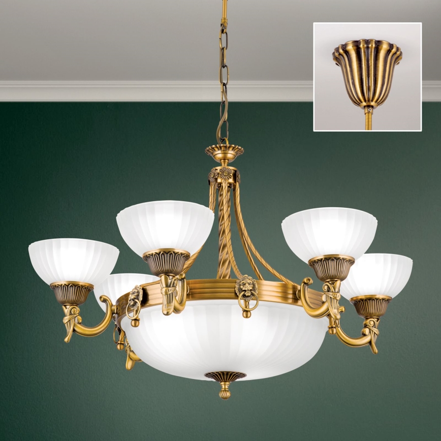 Luster na lancu ROCCA 9xE27/60W/230V pr. 75 cm bronca/bijela