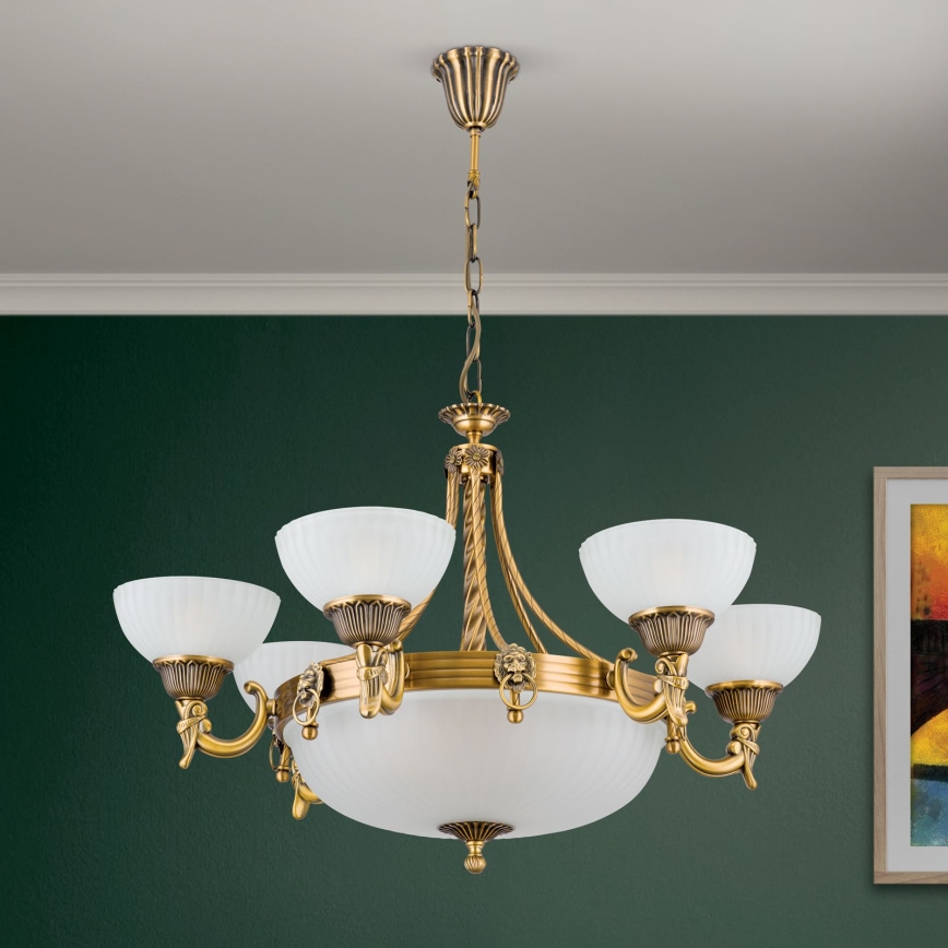 Luster na lancu ROCCA 9xE27/60W/230V pr. 75 cm bronca/bijela