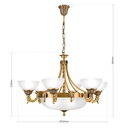 Luster na lancu ROCCA 9xE27/60W/230V pr. 75 cm bronca/bijela