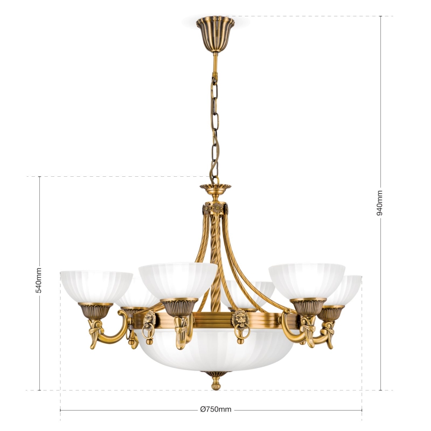 Luster na lancu ROCCA 9xE27/60W/230V pr. 75 cm bronca/bijela
