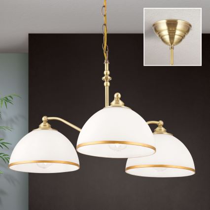 Luster na lancu OLD LAMP 3xE27/40W/230V pr. 65 cm bijela/mesing