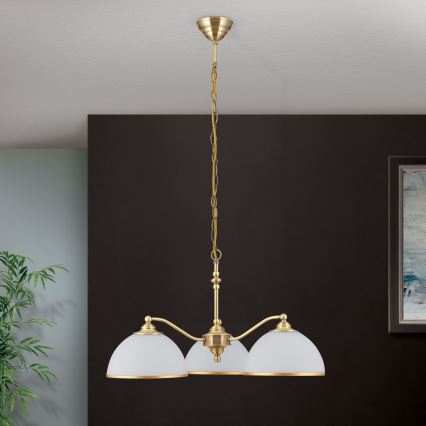 Luster na lancu OLD LAMP 3xE27/40W/230V pr. 65 cm bijela/mesing