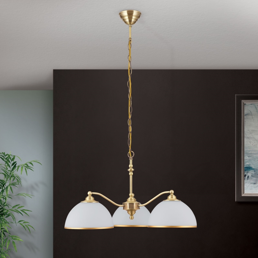 Luster na lancu OLD LAMP 3xE27/40W/230V pr. 65 cm bijela/mesing