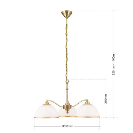 Luster na lancu OLD LAMP 3xE27/40W/230V pr. 65 cm bijela/mesing