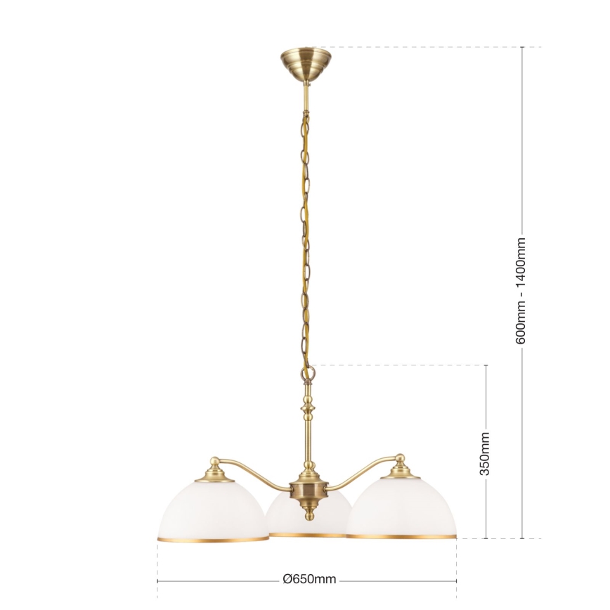 Luster na lancu OLD LAMP 3xE27/40W/230V pr. 65 cm bijela/mesing