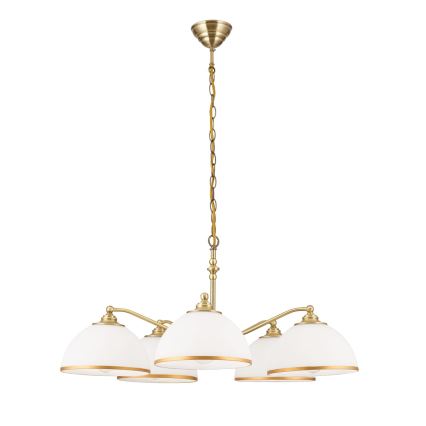 Luster na lancu OLD LAMP 5xE27/40W/230V pr. 75 cm bijela/mesing