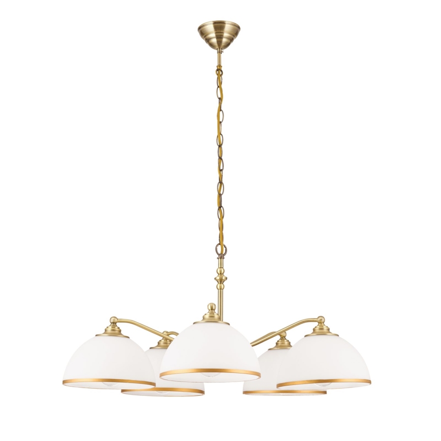 Luster na lancu OLD LAMP 5xE27/40W/230V pr. 75 cm bijela/mesing