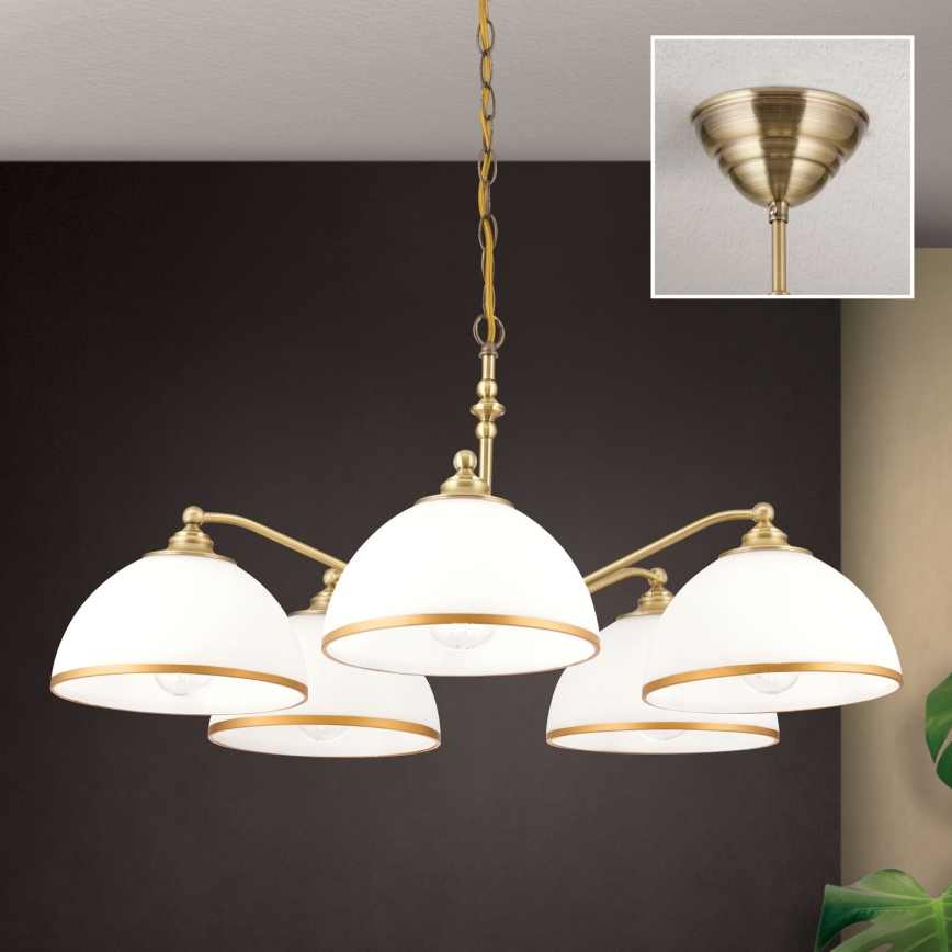 Luster na lancu OLD LAMP 5xE27/40W/230V pr. 75 cm bijela/mesing