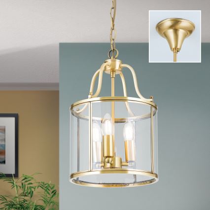 Luster na lancu BRUNO, 3xE14/40W/230V, Ø 25 cm, zlatni