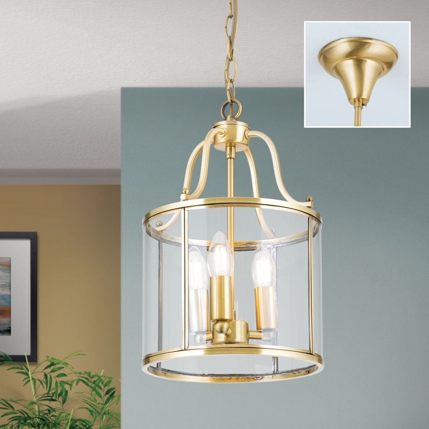 Luster na lancu BRUNO, 3xE14/40W/230V, Ø 25 cm, zlatni