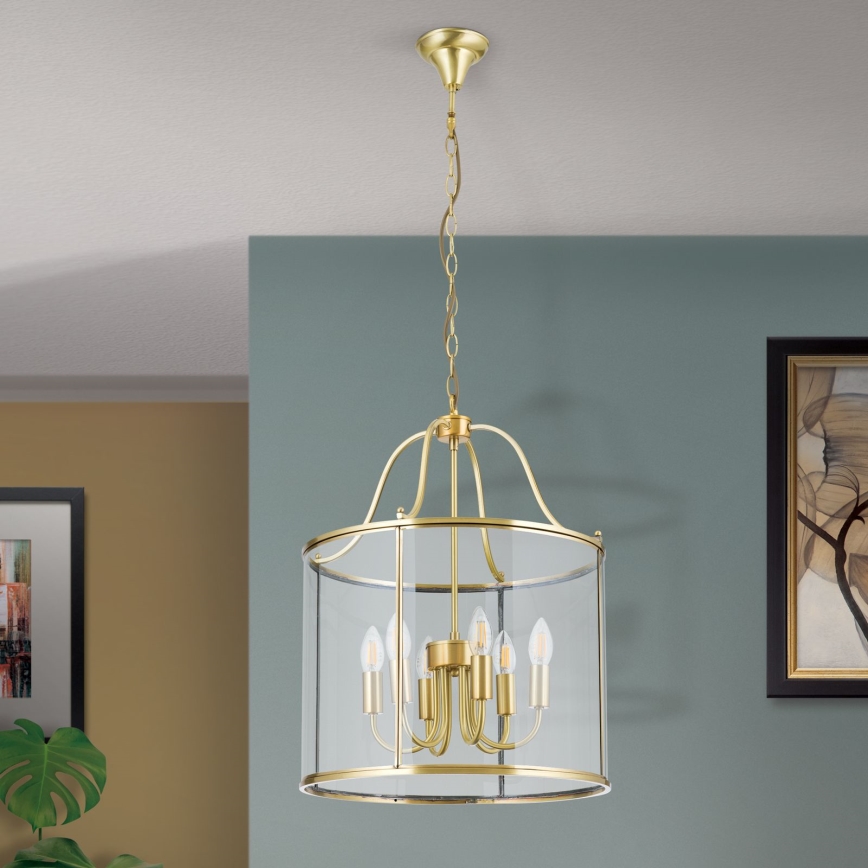 Luster na lancu BRUNO 6xE14/40W/230V ø 43 cm zlatna