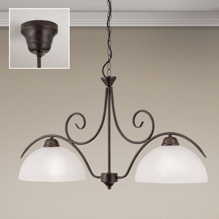 Luster na lancu RULA 2xE27/40W/230V bijela/bronza
