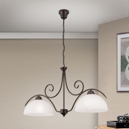 Luster na lancu RULA 2xE27/40W/230V bijela/bronza