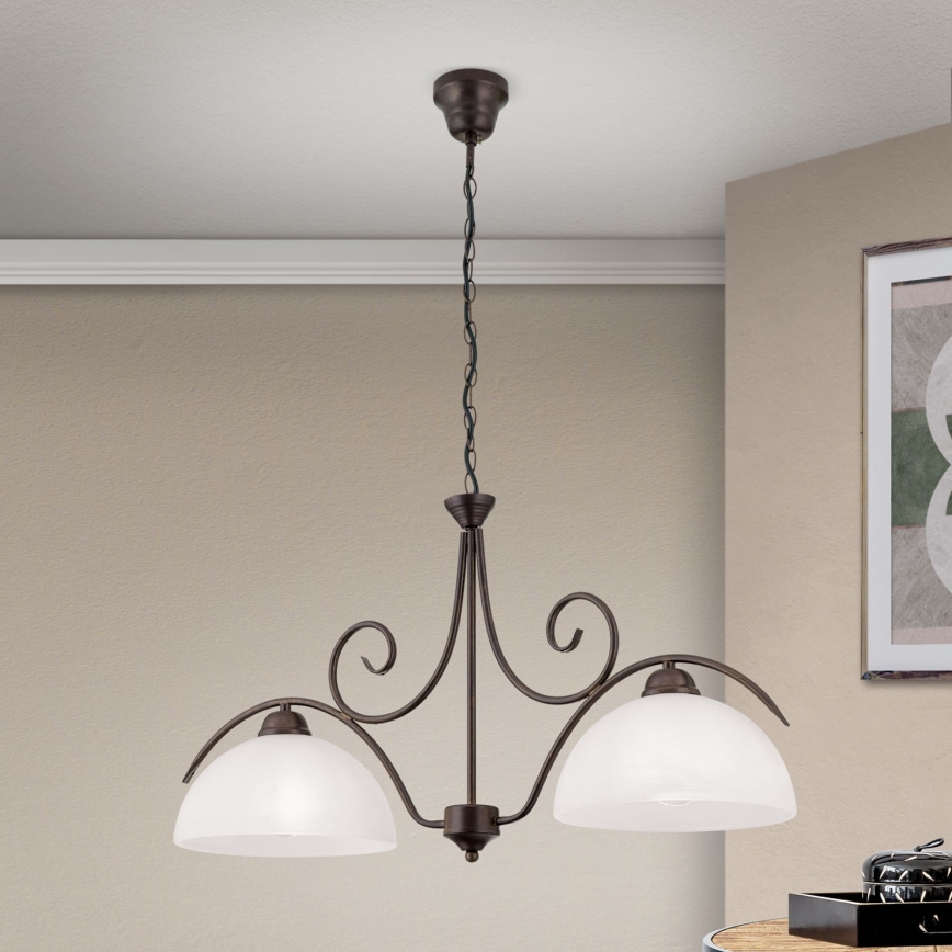 Luster na lancu RULA 2xE27/40W/230V bijela/bronza