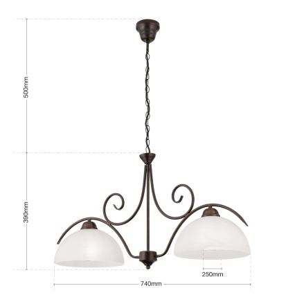 Luster na lancu RULA 2xE27/40W/230V bijela/bronza