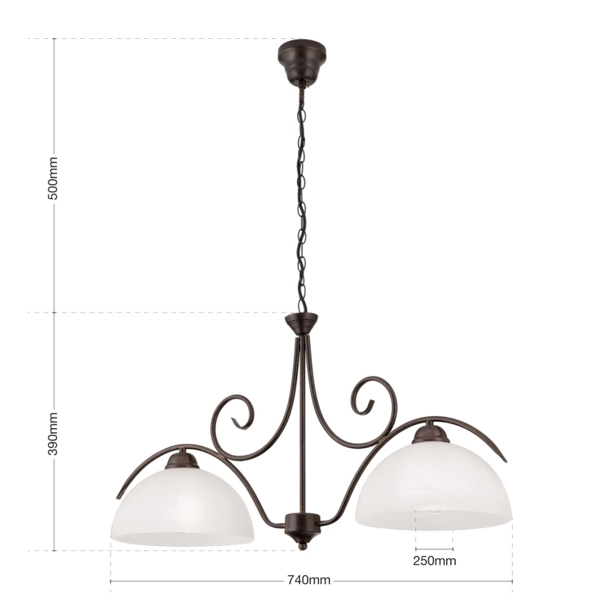 Luster na lancu RULA 2xE27/40W/230V bijela/bronza
