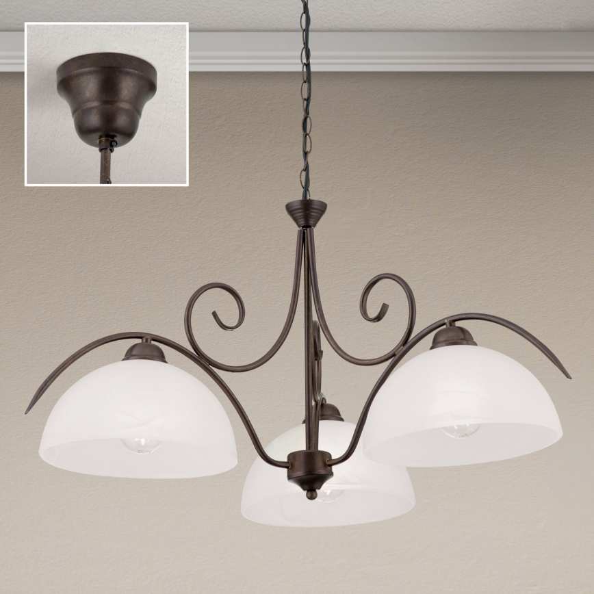 Luster na lancu RULA 3xE27/40W/230V promjer 70 cm bijela/brončana