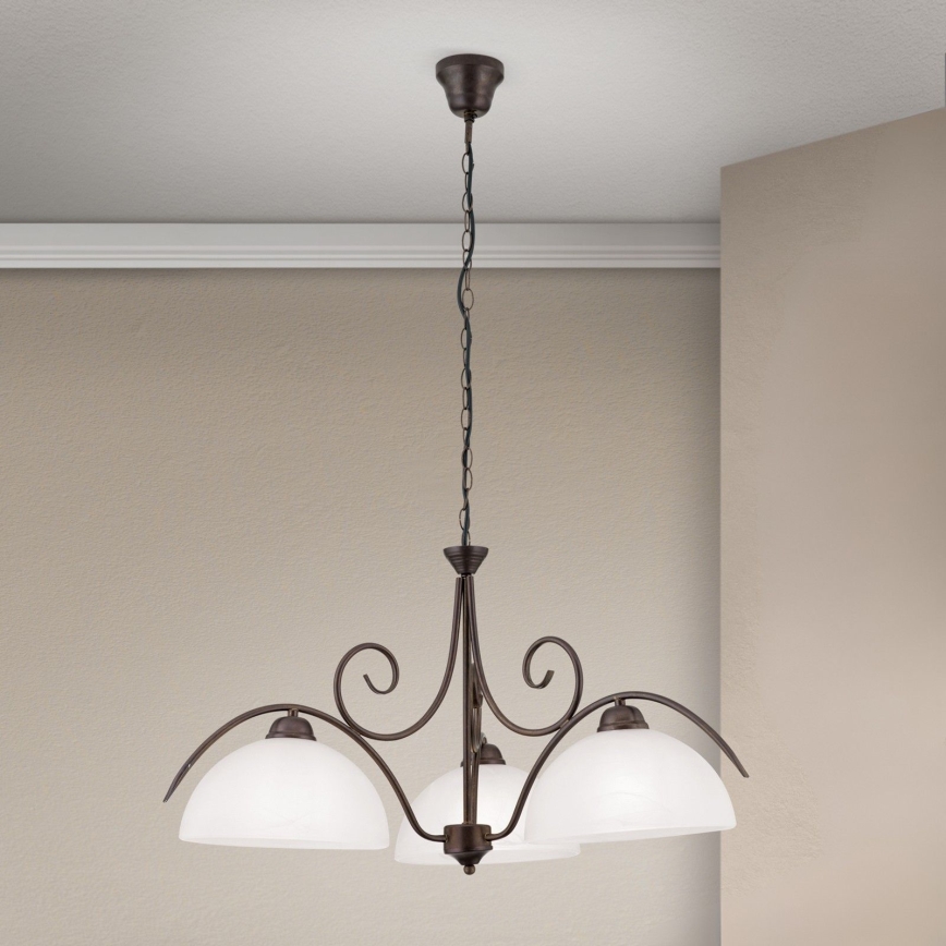 Luster na lancu RULA 3xE27/40W/230V promjer 70 cm bijela/brončana