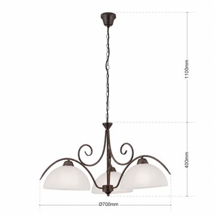 Luster na lancu RULA 3xE27/40W/230V promjer 70 cm bijela/brončana